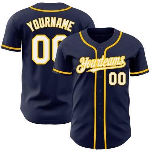 Navy0595 Custom Navy White-Yellow Authentic Baseball Jersey