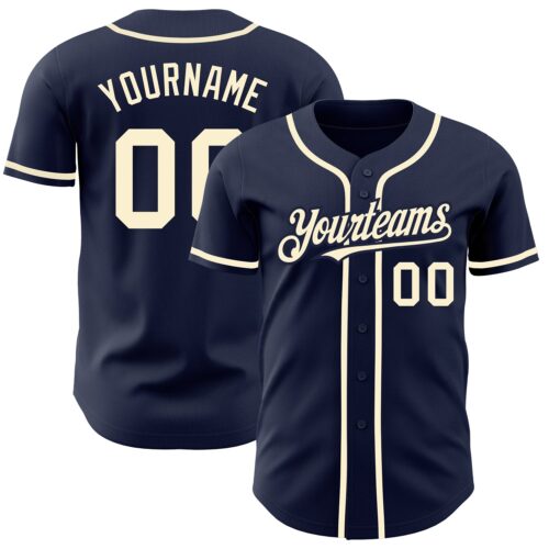 Navy0596 Custom Navy Cream Authentic Baseball Jersey