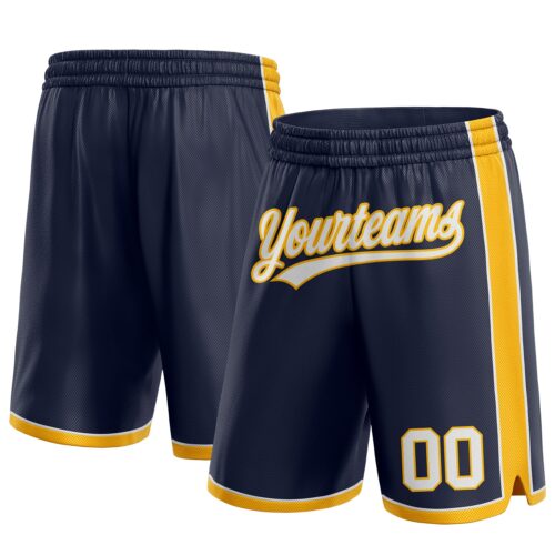 Navy0610 Custom Navy White-Gold Authentic Basketball Shorts