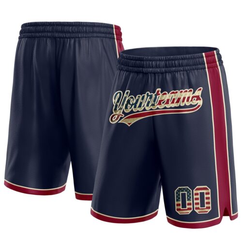 Navy0613 Custom Navy Vintage USA Flag Maroon-Cream Authentic Basketball Shorts