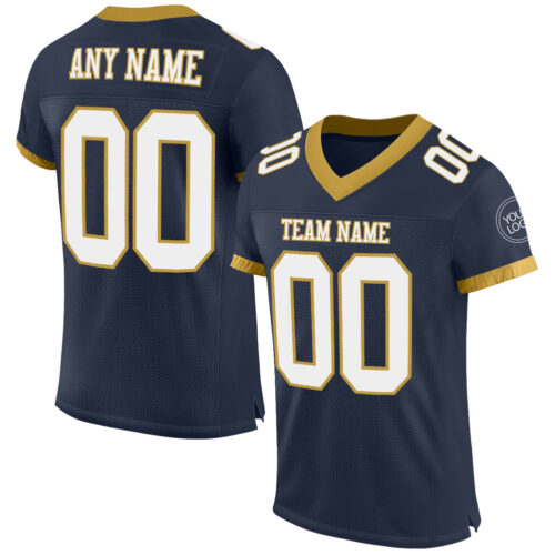 Navy0637 Custom Navy White-Old Gold Mesh Authentic Football Jersey