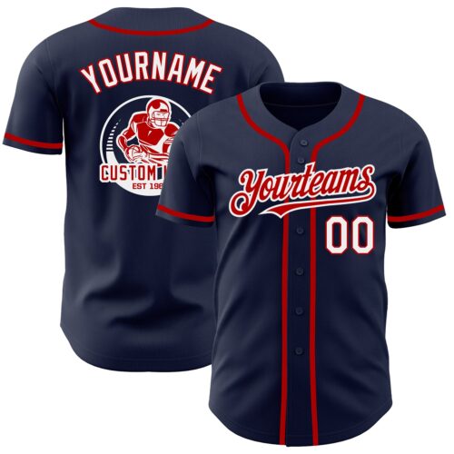 Navy0642 Custom Navy White-Red Authentic Baseball Jersey
