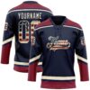 Custom Navy Vintage USA Flag Crimson-Cream Hockey Lace Neck Jersey