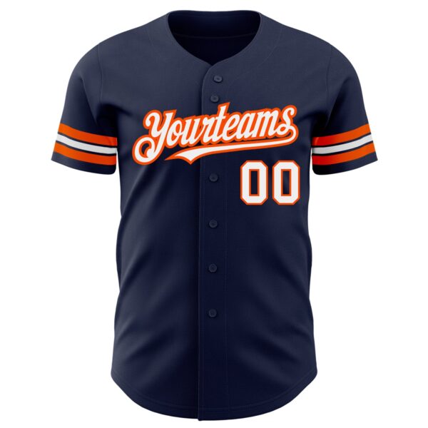 Custom Navy White-Orange Authentic Baseball Jersey