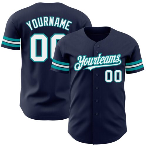 Navy0695 Custom Navy White-Teal Authentic Baseball Jersey