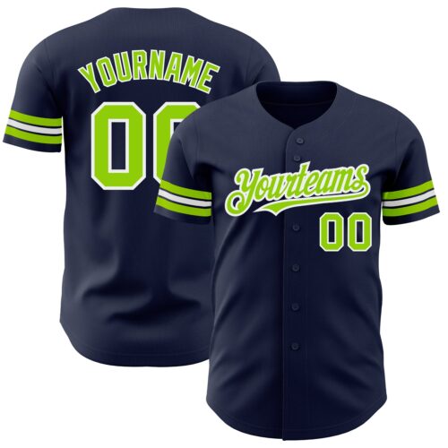Navy0696 Custom Navy Neon Green-White Authentic Baseball Jersey