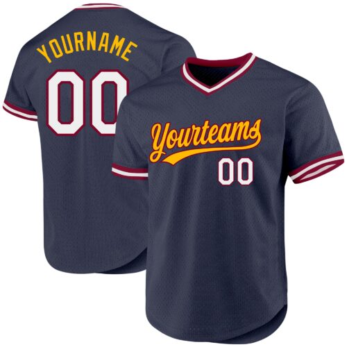 Navy0712 Custom Navy Maroon-Gold Authentic Throwback Baseball Jersey