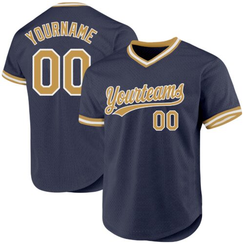 Navy0716 Custom Navy Old Gold-White Authentic Throwback Baseball Jersey