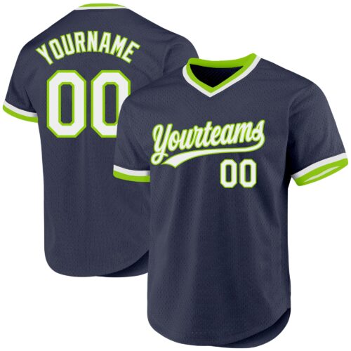 Navy0720 Custom Navy White-Neon Green Authentic Throwback Baseball Jersey