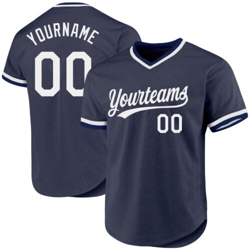 Navy0722 Custom Navy White Authentic Throwback Baseball Jersey