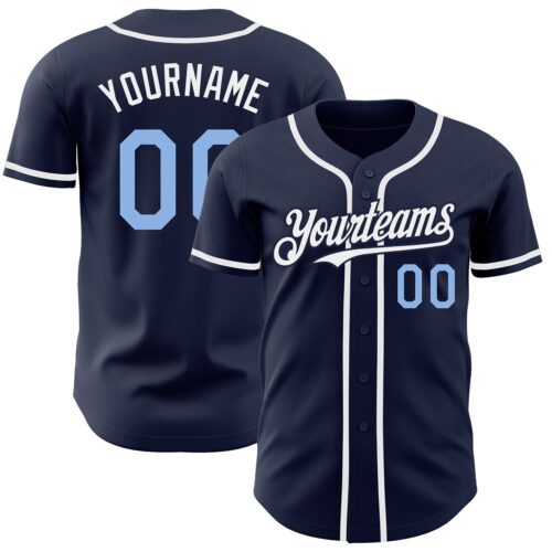 Navy0753 Custom Navy Light Blue-White Authentic Baseball Jersey