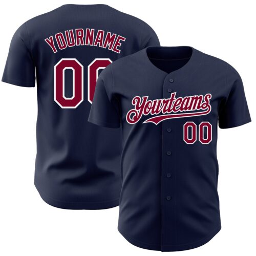 Navy0754 Custom Navy Maroon-White Authentic Baseball Jersey