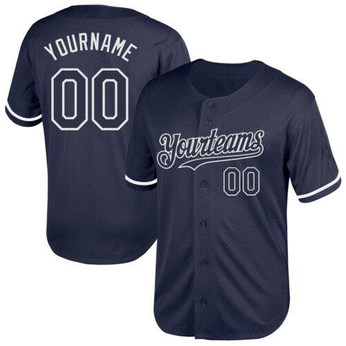 Navy0757 Custom Navy White Mesh Authentic Throwback Baseball Jersey