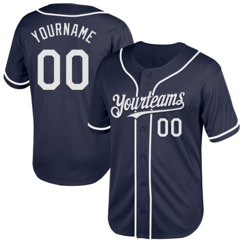 Navy0758 Custom Navy White Mesh Authentic Throwback Baseball Jersey