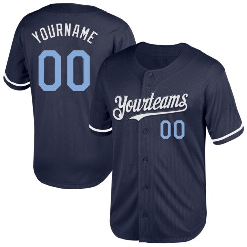 Navy0759 Custom Navy Light Blue-White Mesh Authentic Throwback Baseball Jersey