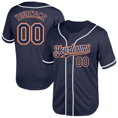 Navy0761 Custom Navy White-Orange Mesh Authentic Throwback Baseball Jersey