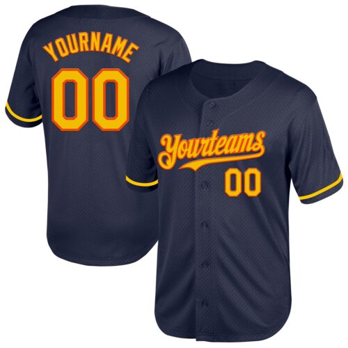 Navy0769 Custom Navy Yellow-Orange Mesh Authentic Throwback Baseball Jersey