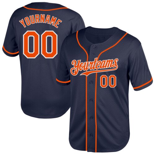 Navy0773 Custom Navy Orange-White Mesh Authentic Throwback Baseball Jersey