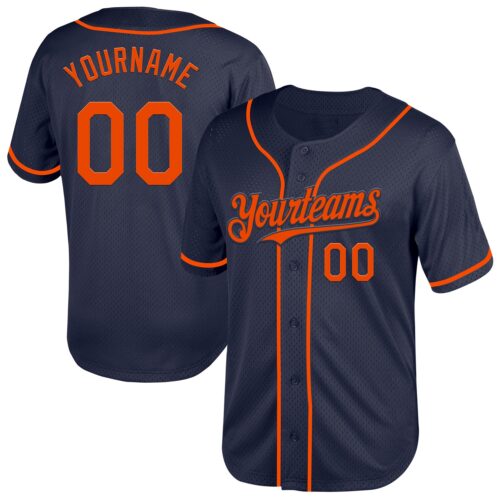 Navy0774 Custom Navy Orange Mesh Authentic Throwback Baseball Jersey