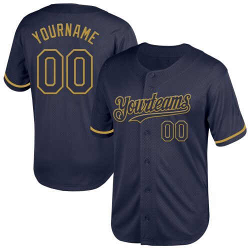 Navy0776 Custom Navy Old Gold Mesh Authentic Throwback Baseball Jersey