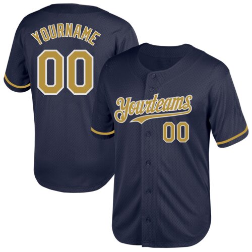 Navy0777 Custom Navy Old Gold-White Mesh Authentic Throwback Baseball Jersey
