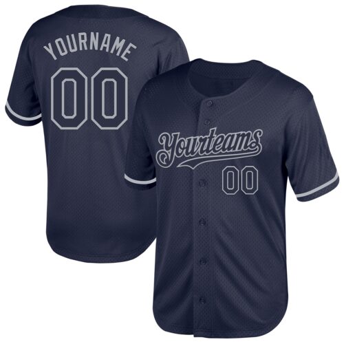 Navy0779 Custom Navy Gray Mesh Authentic Throwback Baseball Jersey