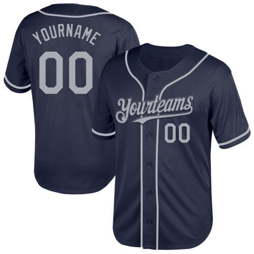 Navy0780 Custom Navy Gray Mesh Authentic Throwback Baseball Jersey