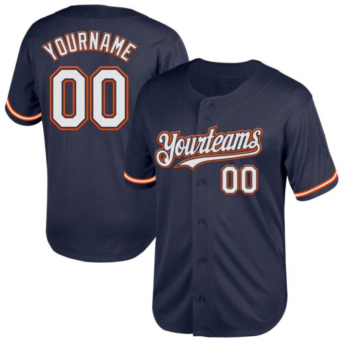 Navy0812 Custom Navy White-Orange Mesh Authentic Throwback Baseball Jersey