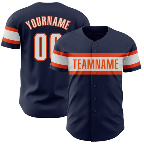 Navy0819 Custom Navy White-Orange Authentic Baseball Jersey