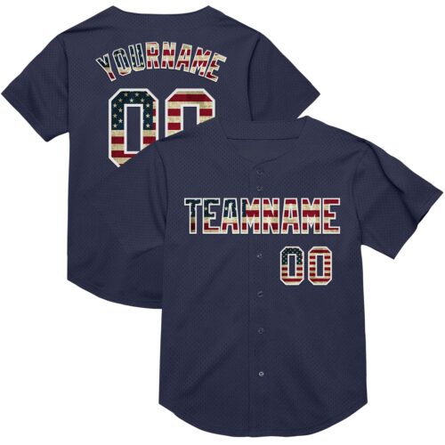 Navy0832 Custom Navy Vintage USA Flag-White Mesh Authentic Throwback Baseball Jersey