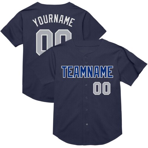 Navy0859 Custom Navy Gray-Royal Mesh Authentic Throwback Baseball Jersey