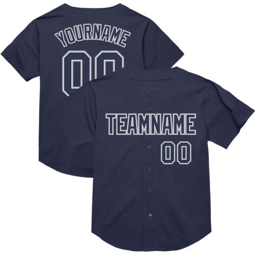 Navy0863 Custom Navy White-Gray Mesh Authentic Throwback Baseball Jersey