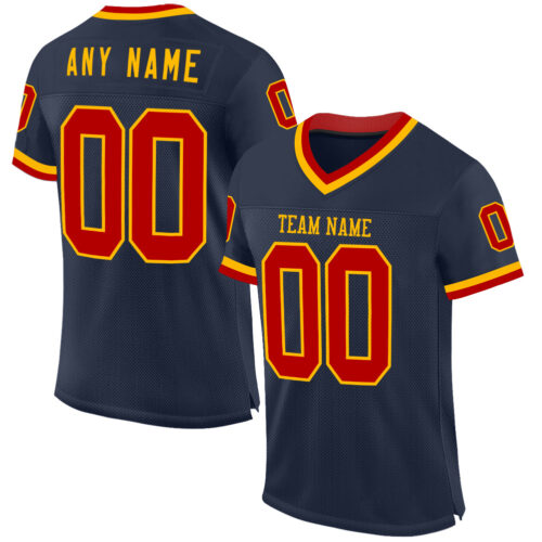 Navy0895 Custom Navy Red-Gold Mesh Authentic Throwback Football Jersey