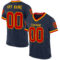 Navy0895 Custom Navy Red-Gold Mesh Authentic Throwback Football Jersey