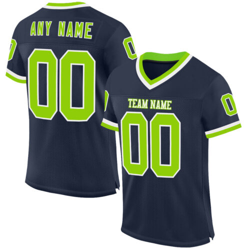 Navy0897 Custom Navy Neon Green-White Mesh Authentic Throwback Football Jersey