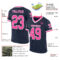 Navy0898-1 Custom Navy Pink-White Mesh Authentic Throwback Football Jersey