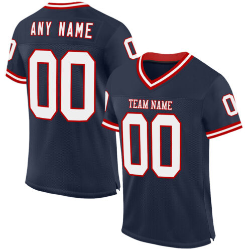 Navy0903 Custom Navy White-Red Mesh Authentic Throwback Football Jersey