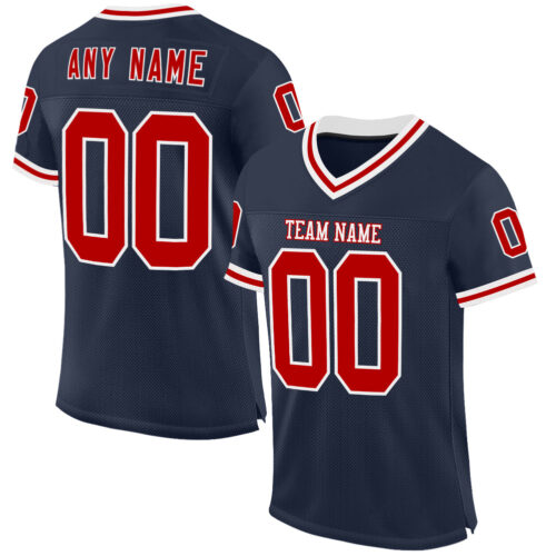 Navy0905 Custom Navy Red-White Mesh Authentic Throwback Football Jersey