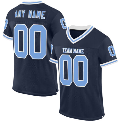 Navy0906 Custom Navy Light Blue-White Mesh Authentic Throwback Football Jersey
