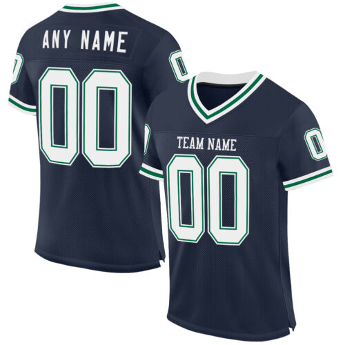 Navy0907 Custom Navy White-Kelly Green Mesh Authentic Throwback Football Jersey