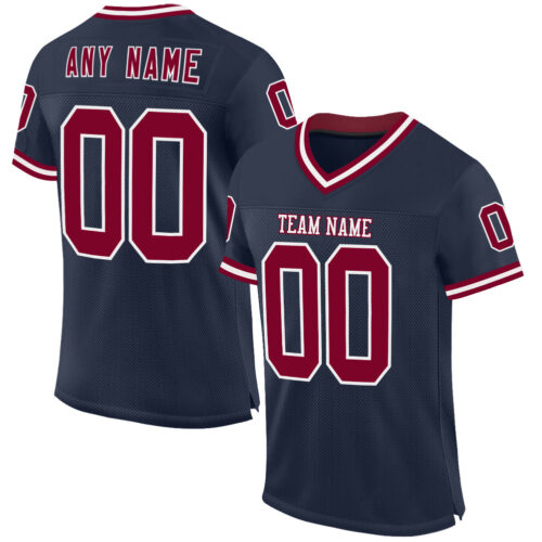 Navy0908 Custom Navy Maroon-White Mesh Authentic Throwback Football Jersey