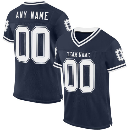 Navy0940 Custom Navy White Mesh Authentic Throwback Football Jersey