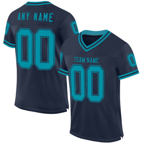 Navy0946 Custom Navy Teal Mesh Authentic Throwback Football Jersey