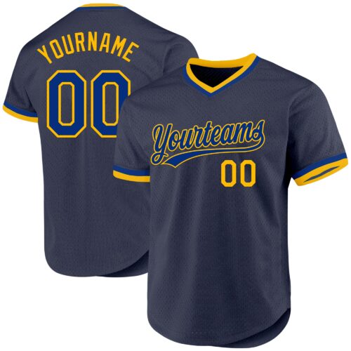 Navy0950 Custom Navy Royal-Gold Authentic Throwback Baseball Jersey