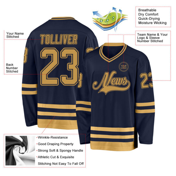 Custom Navy Old Gold Hockey Jersey