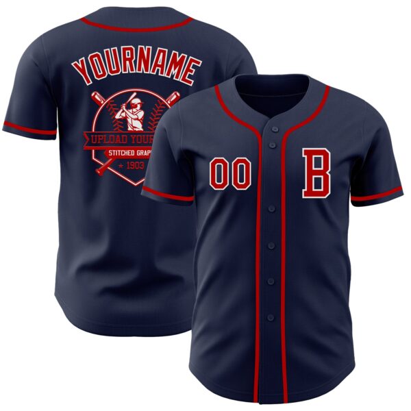 Custom Navy Red-White Authentic Baseball Jersey