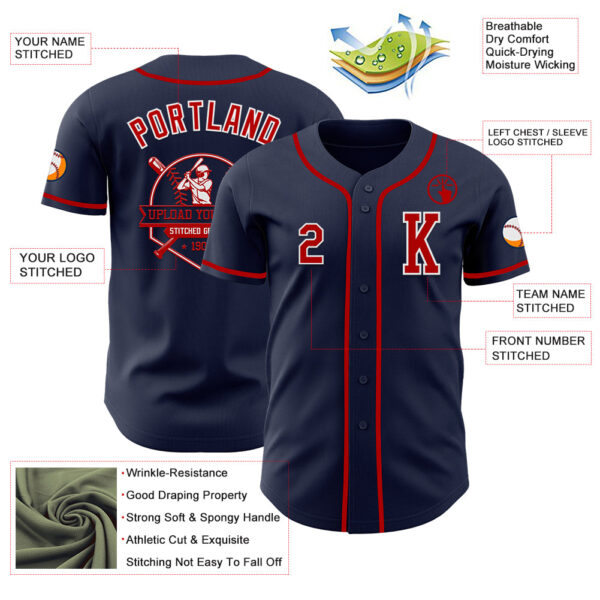 Custom Navy Red-White Authentic Baseball Jersey