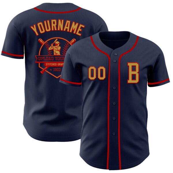 Custom Navy Old Gold-Red Authentic Baseball Jersey