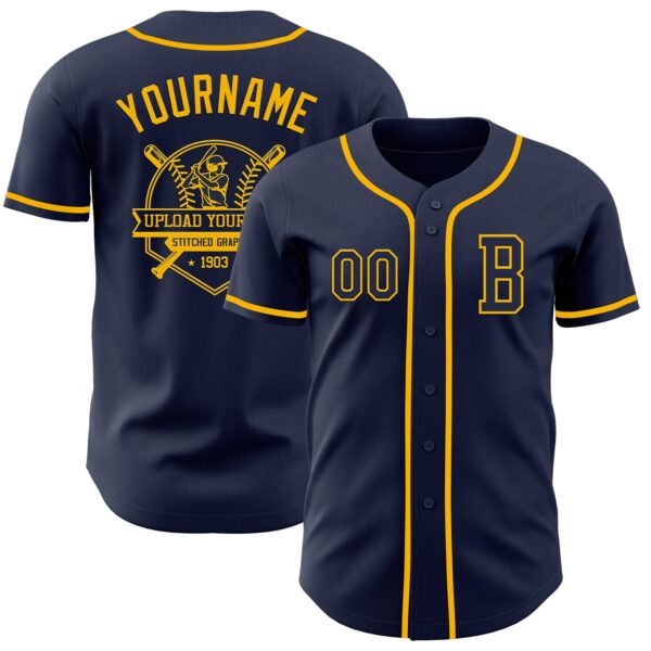 Custom Navy Gold Authentic Baseball Jersey