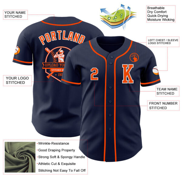 Custom Navy Orange-White Authentic Baseball Jersey